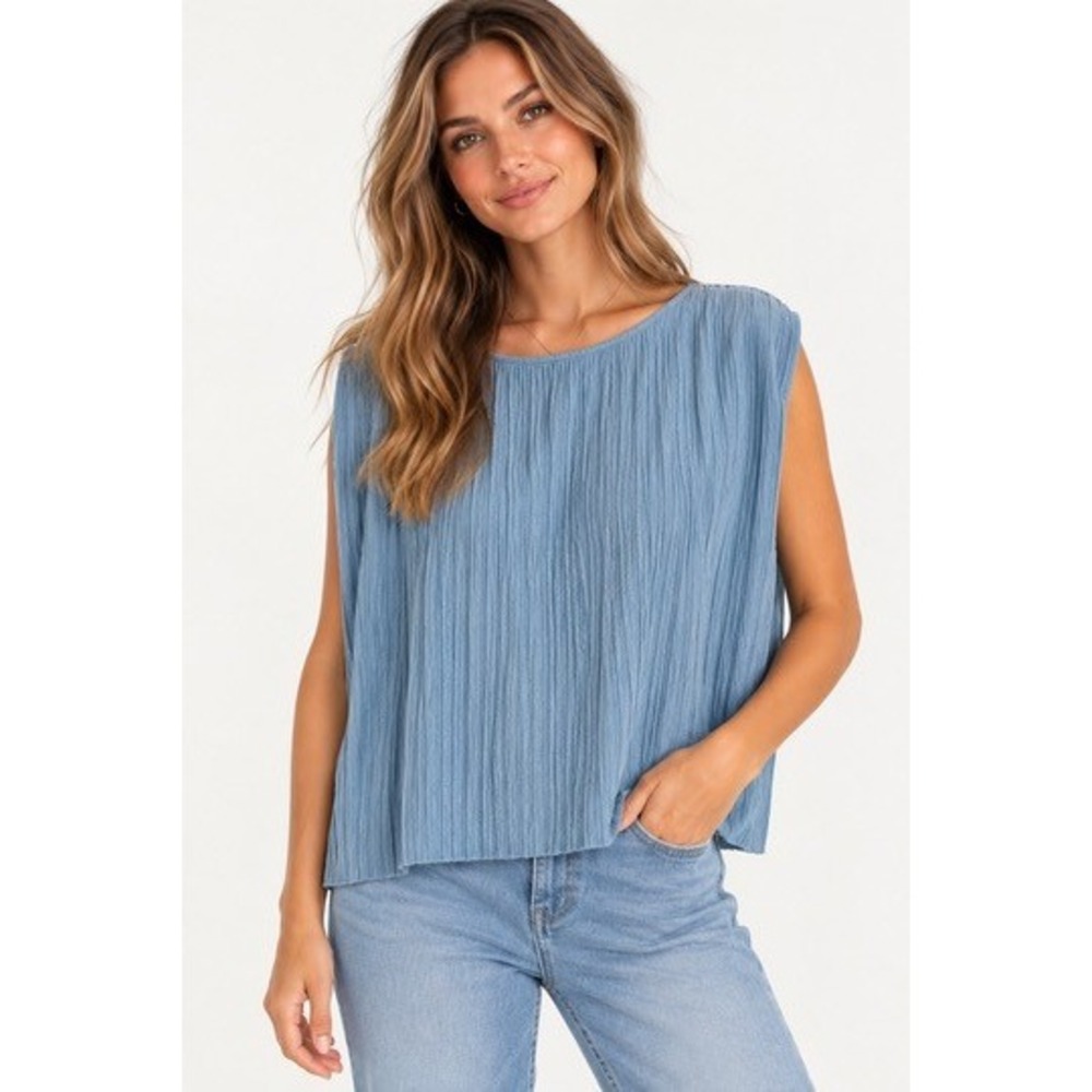 Pure Jill Elements Womens Blue Pleated Sleeveless Draped Shoulder Top Size S